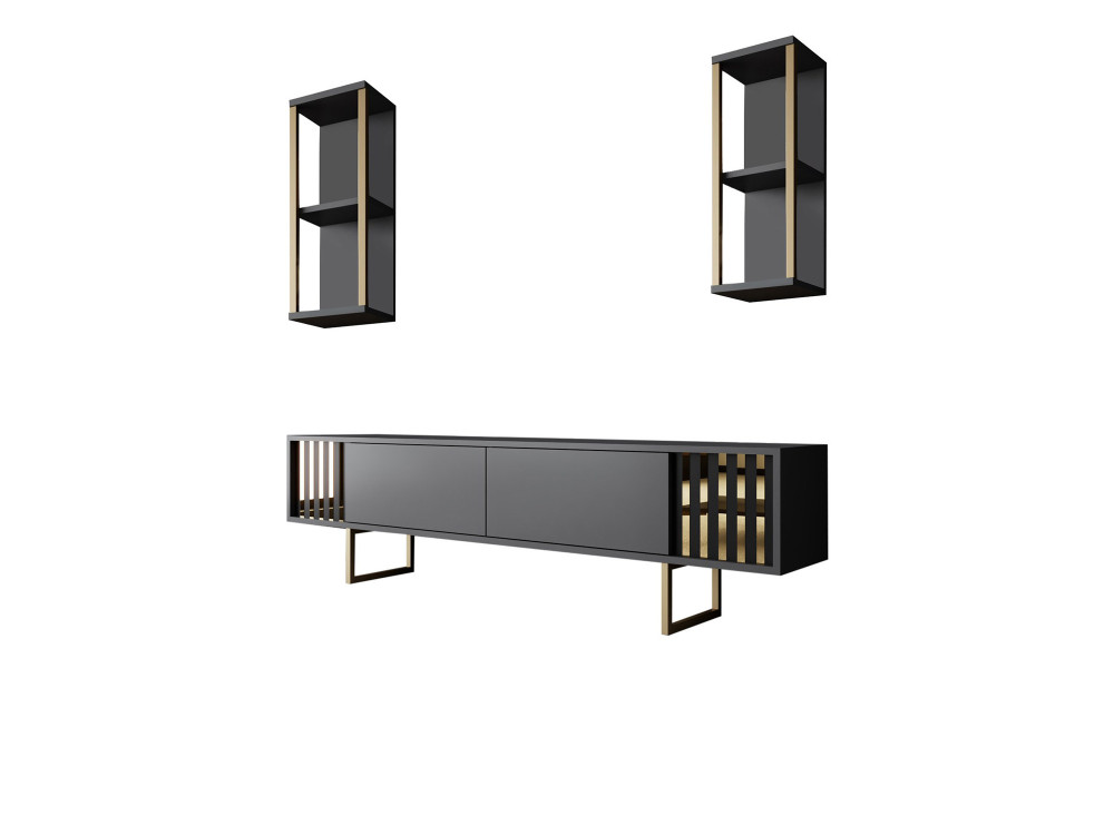 Suporte para TV em madeira "Gold Line" - 180 x 30 x 48 cm - Preto antracite