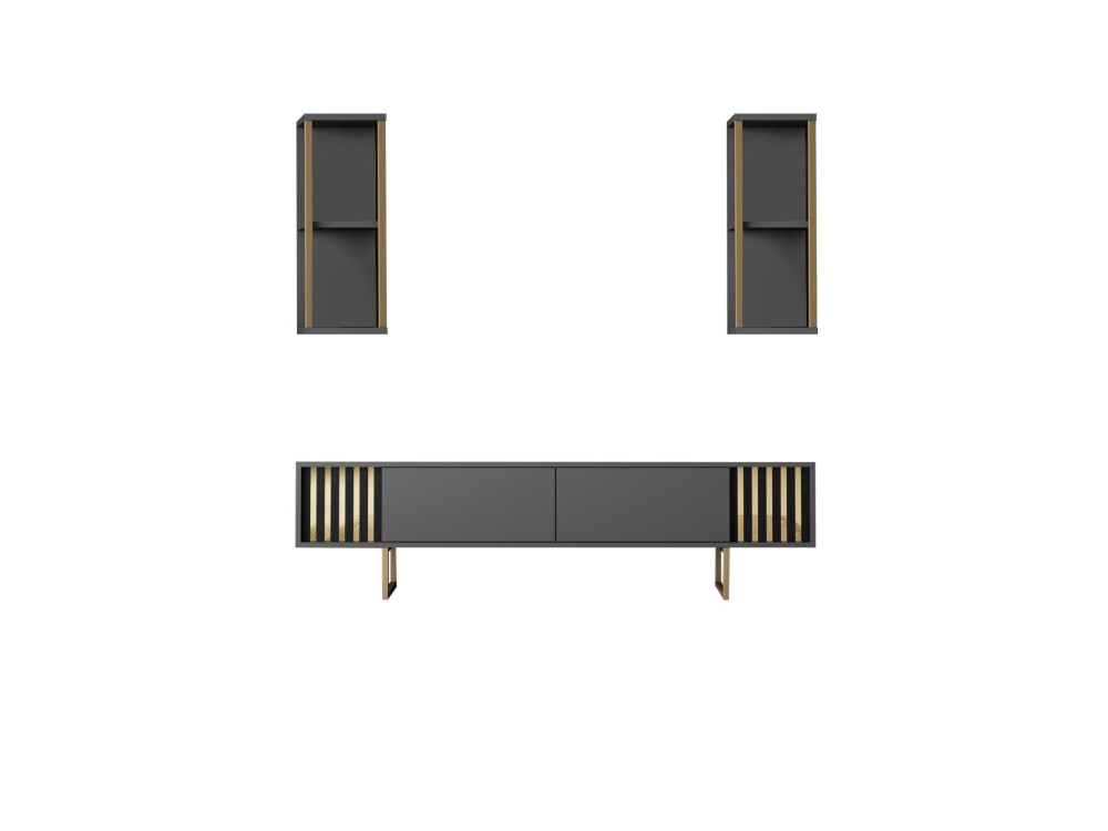 Suporte para TV em madeira "Gold Line" - 180 x 30 x 48 cm - Preto antracite