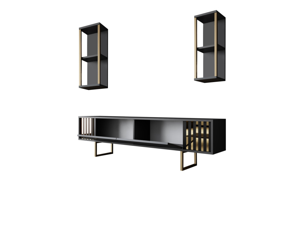 Suporte para TV em madeira "Gold Line" - 180 x 30 x 48 cm - Preto antracite