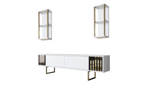 Suporte de TV em madeira "Gold Line" - 180 x 30 x 48 cm - BrancoPreto