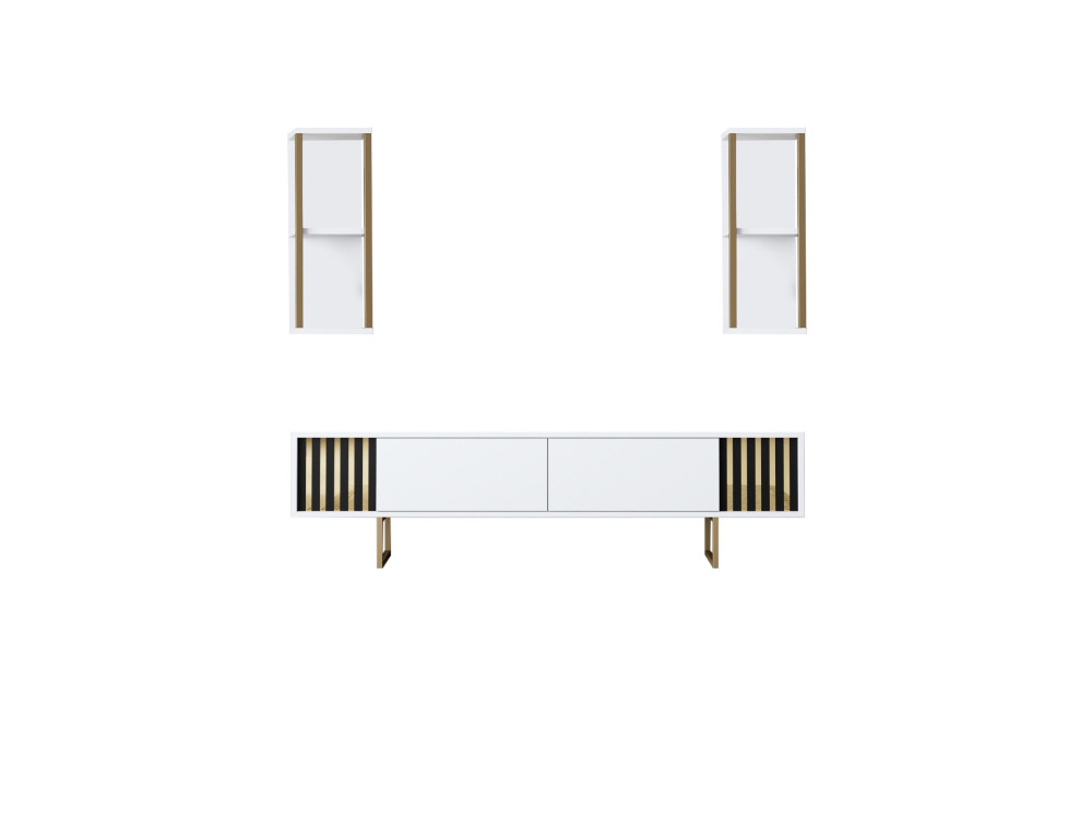 Suporte de TV em madeira "Gold Line" - 180 x 30 x 48 cm - BrancoPreto