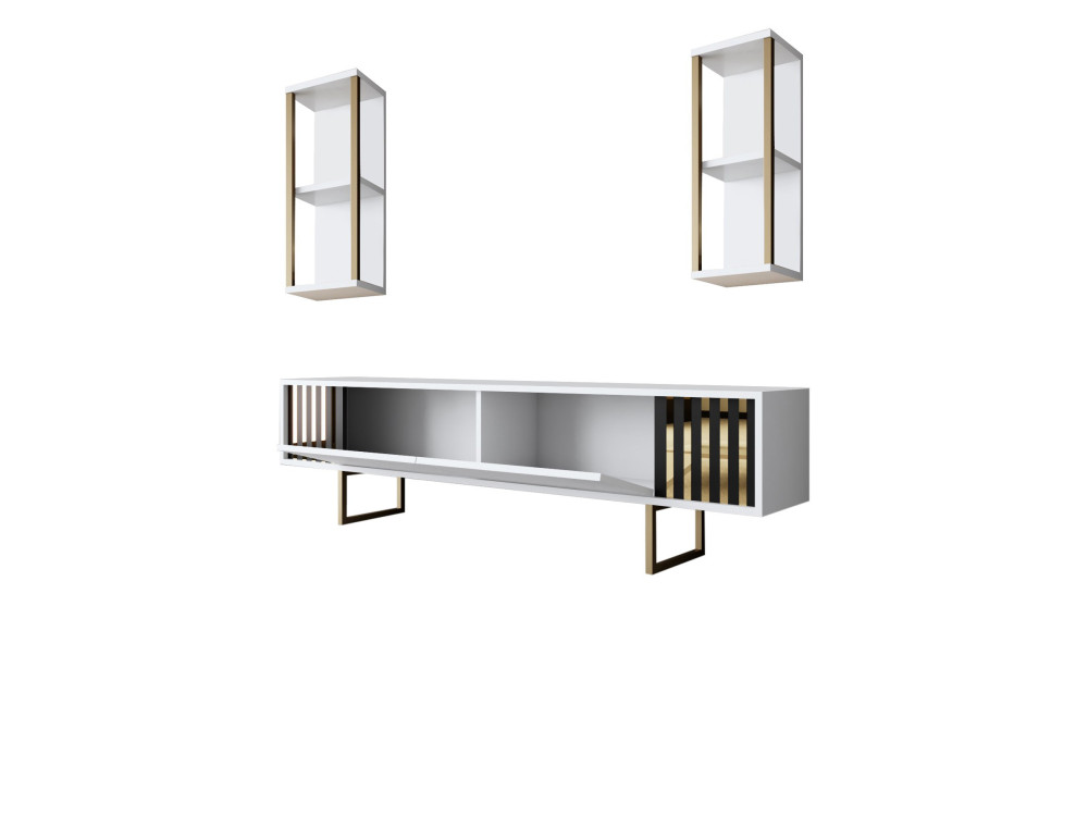 Suporte de TV em madeira "Gold Line" - 180 x 30 x 48 cm - BrancoPreto