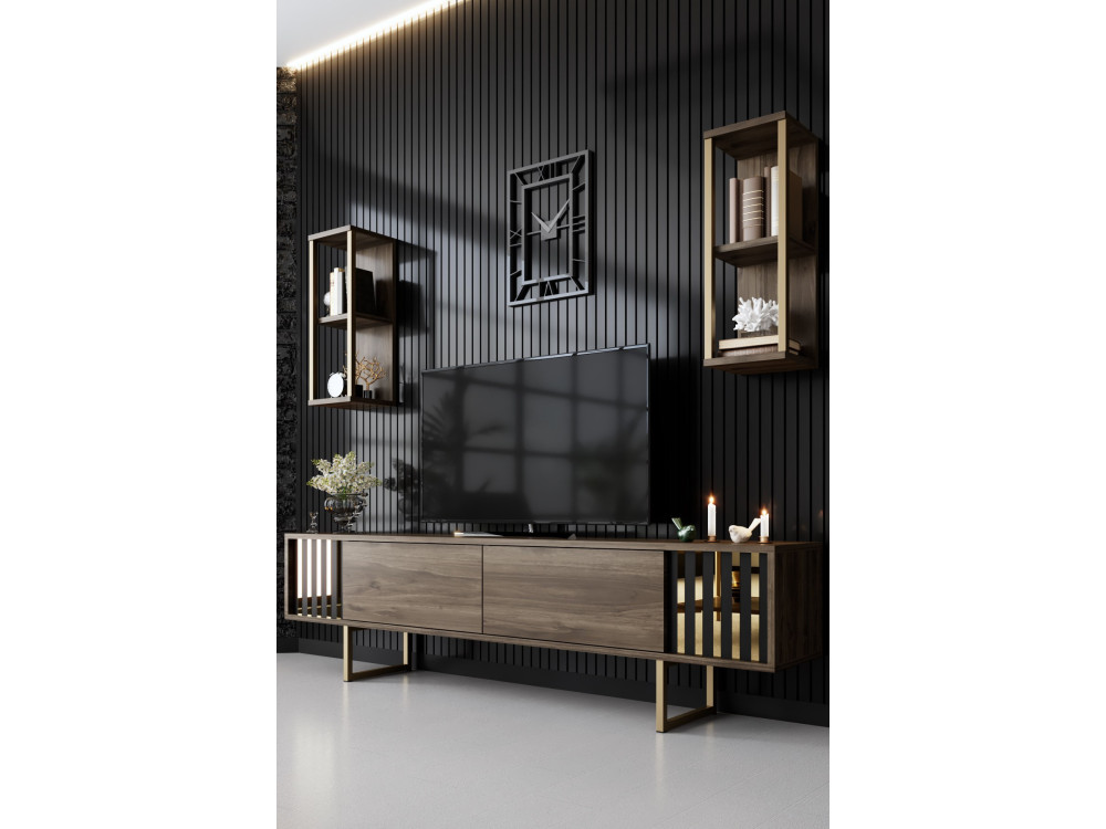 Suporte de TV em madeira "Gold Line" - 180 x 30 x 48 cm - NogueiraPreto