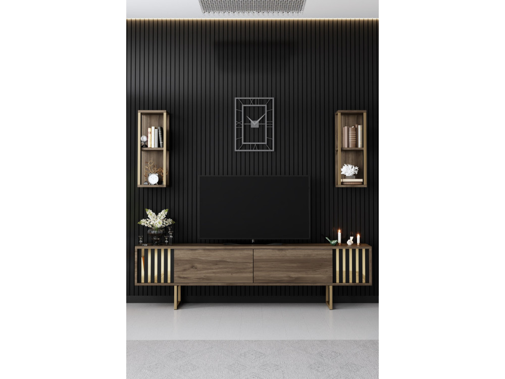 Suporte de TV em madeira "Gold Line" - 180 x 30 x 48 cm - NogueiraPreto