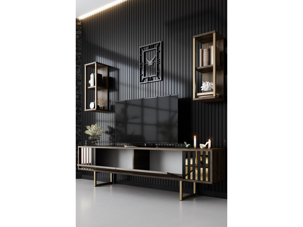Suporte de TV em madeira "Gold Line" - 180 x 30 x 48 cm - NogueiraPreto
