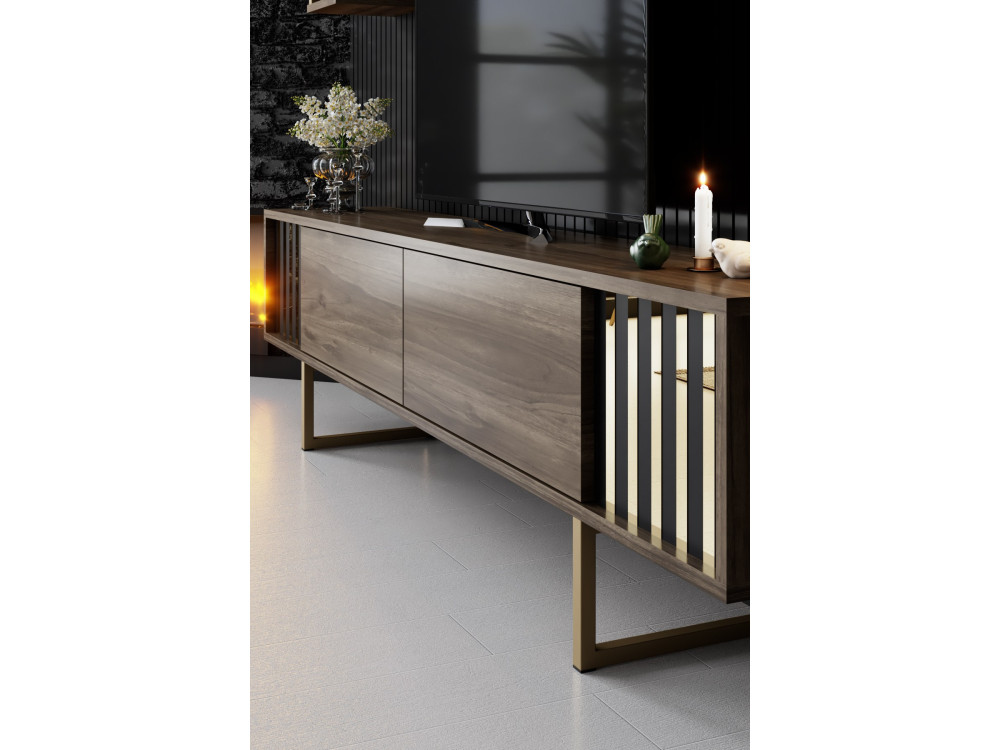 Suporte de TV em madeira "Gold Line" - 180 x 30 x 48 cm - NogueiraPreto