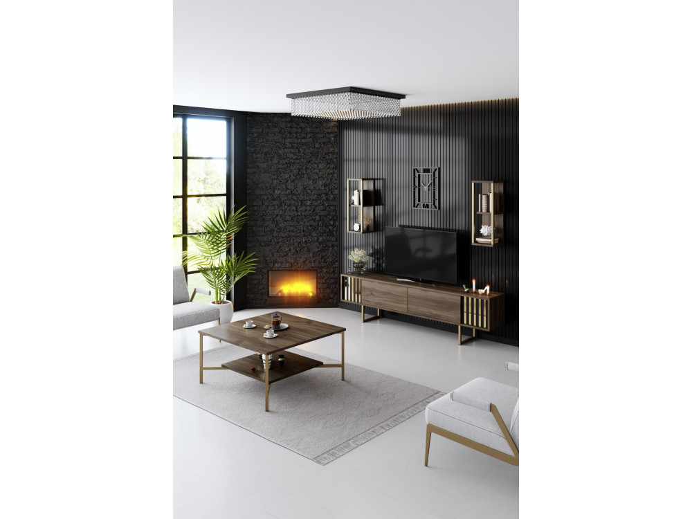 Suporte de TV em madeira "Gold Line" - 180 x 30 x 48 cm - NogueiraPreto