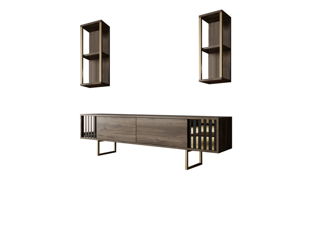 Suporte de TV em madeira "Gold Line" - 180 x 30 x 48 cm - NogueiraPreto