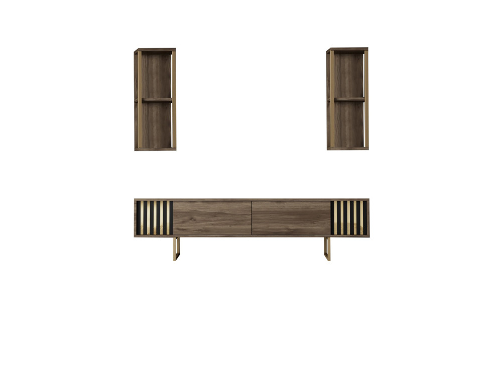 Suporte de TV em madeira "Gold Line" - 180 x 30 x 48 cm - NogueiraPreto