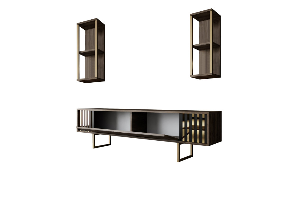 Suporte de TV em madeira "Gold Line" - 180 x 30 x 48 cm - NogueiraPreto