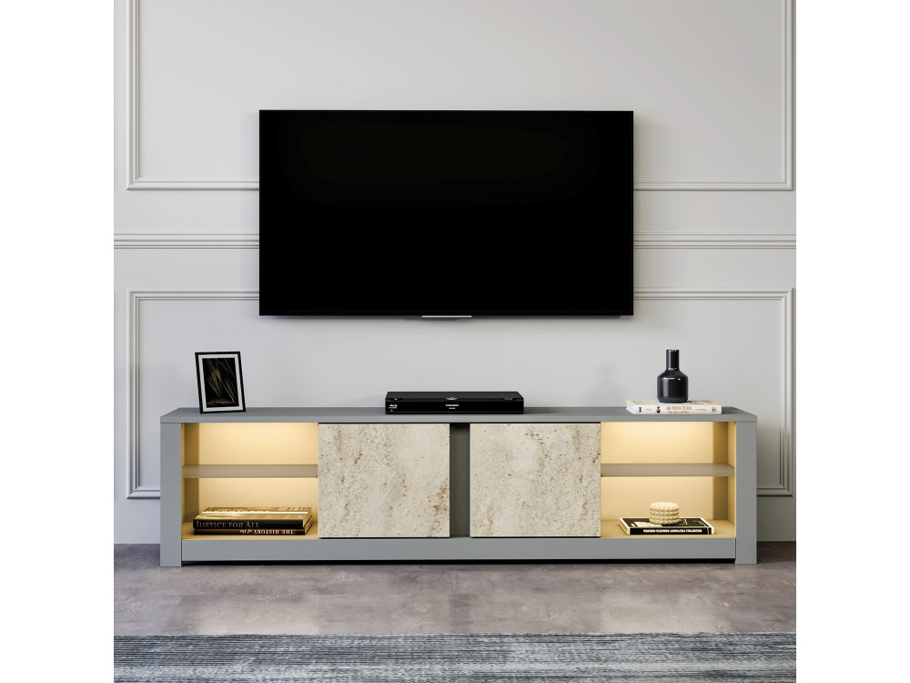 Suporte de TV em madeira "Aydos" 180 x 35 x 45 cm - Cinzento