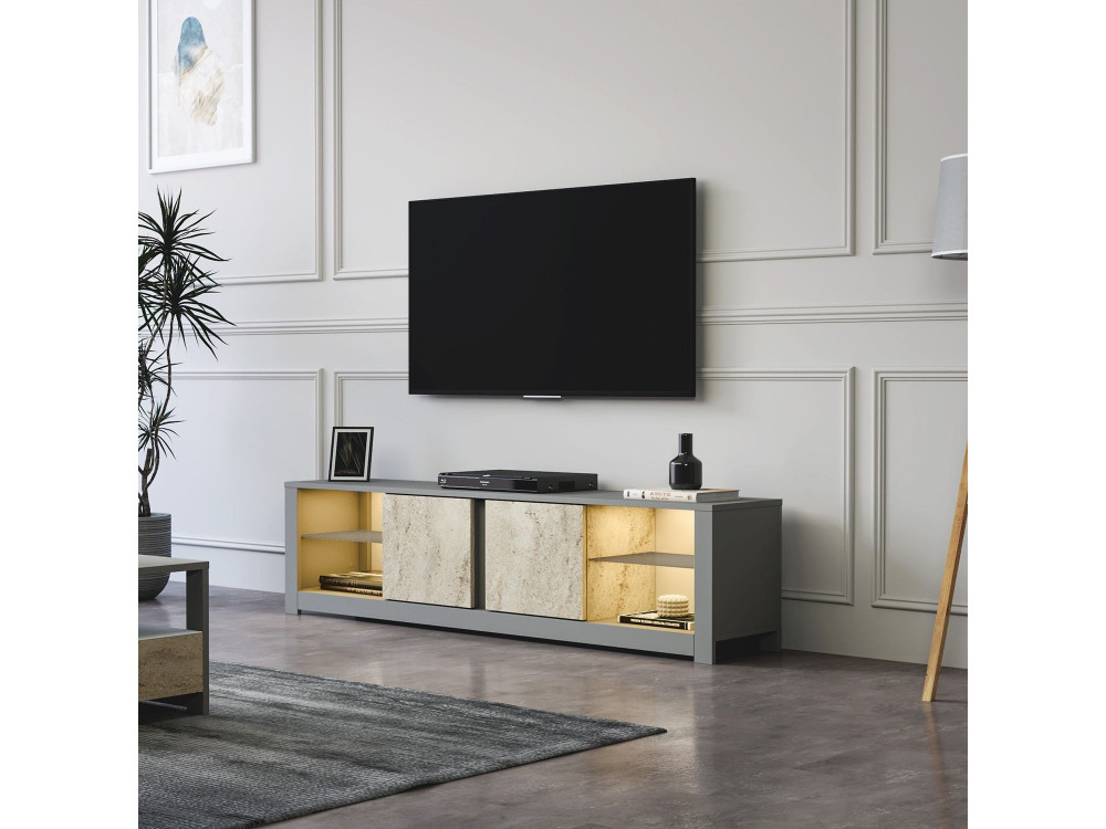 Suporte de TV em madeira "Aydos" 180 x 35 x 45 cm - Cinzento