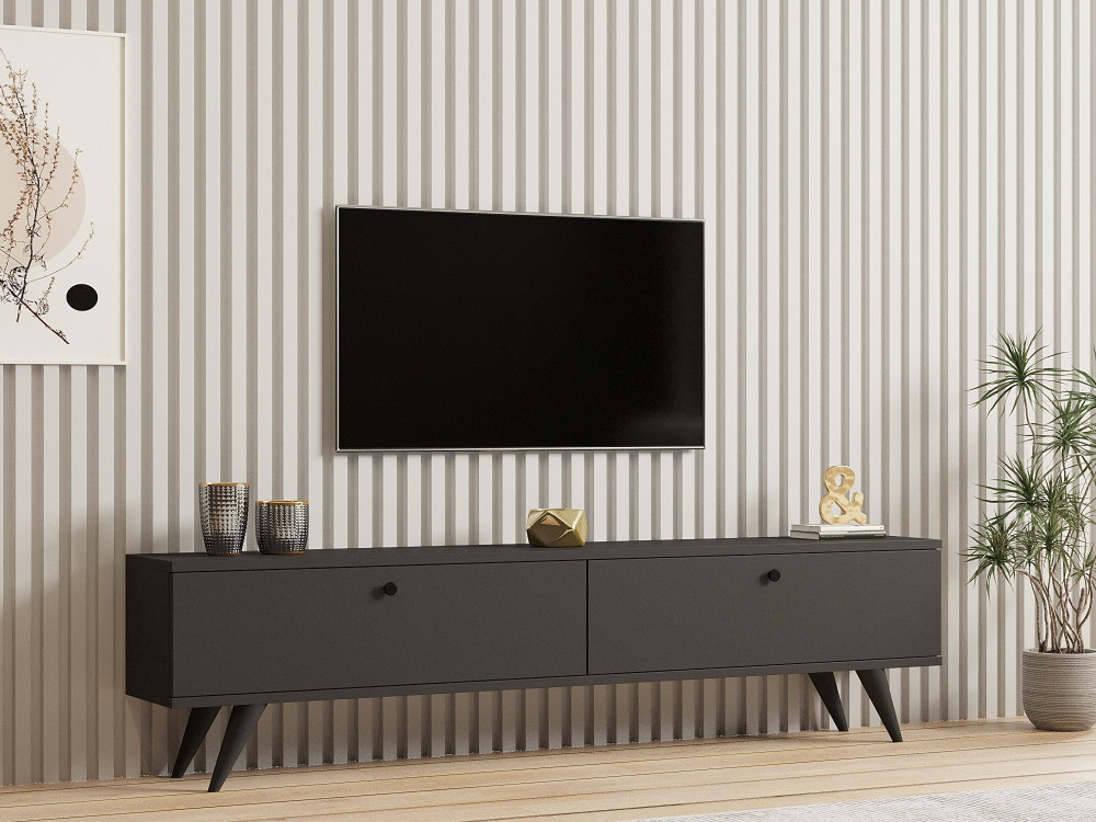 Móvel TV "Parlak" em madeira - 160 x 25 x 40 cm - Cinzento antracite