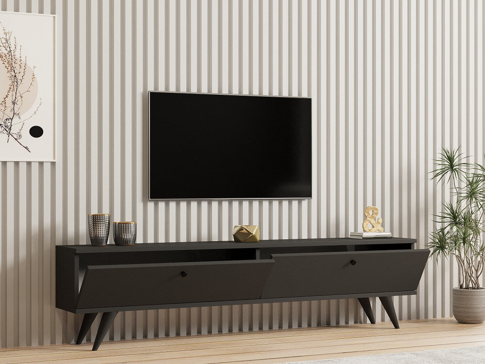 Móvel TV "Parlak" em madeira - 160 x 25 x 40 cm - Cinzento antracite