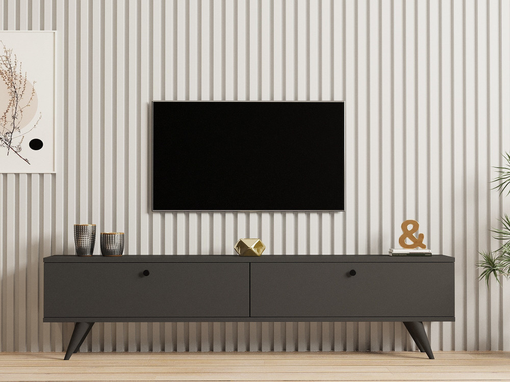 Móvel TV "Parlak" em madeira - 160 x 25 x 40 cm - Cinzento antracite
