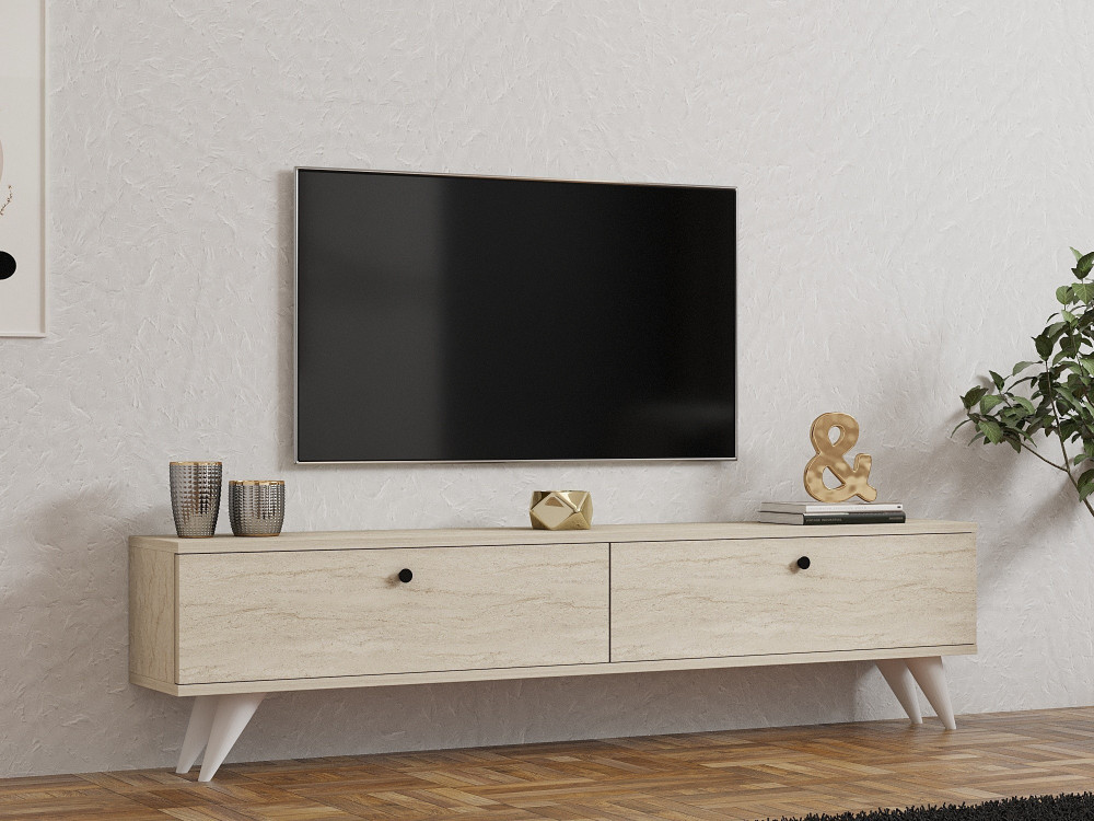 Suporte para televisor em madeira "Parlak" - 160 x 25 x 40 cm - Bege