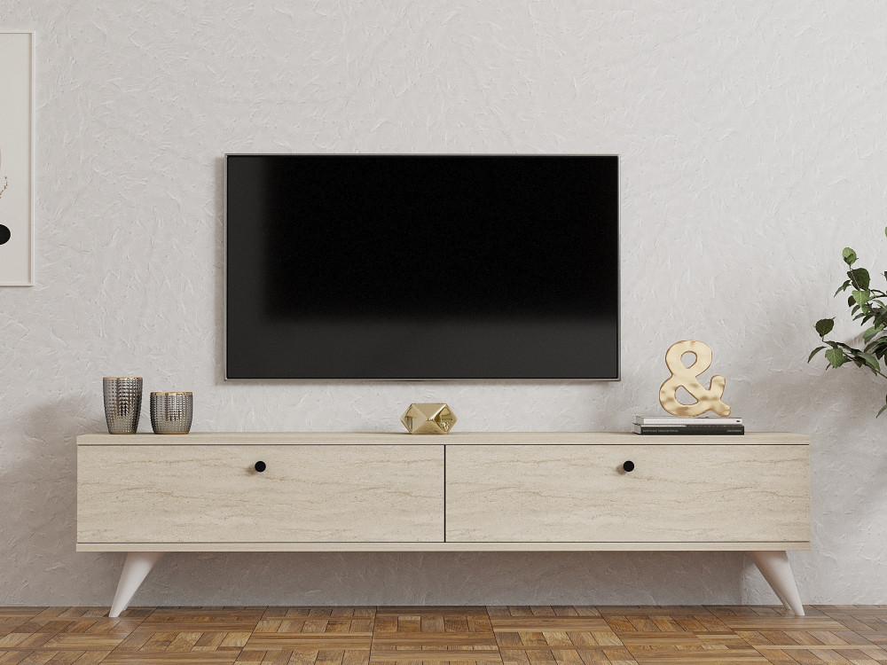 Suporte para televisor em madeira "Parlak" - 160 x 25 x 40 cm - Bege