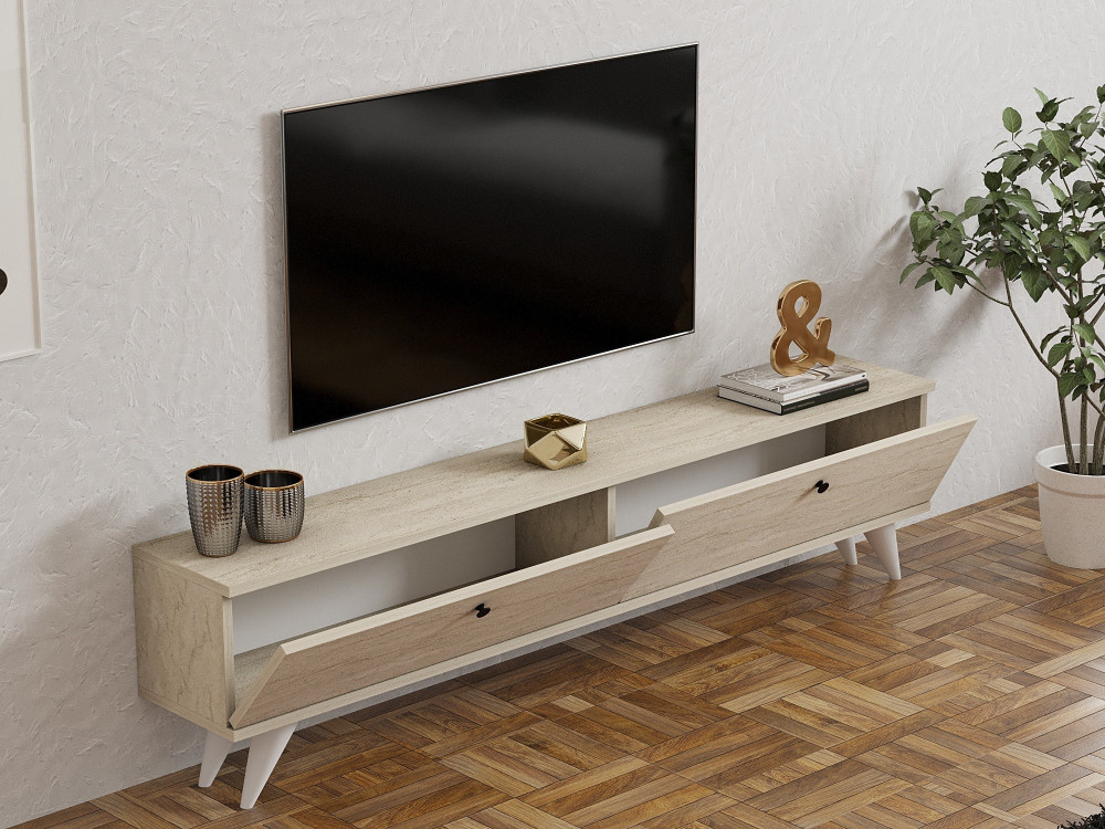 Suporte para televisor em madeira "Parlak" - 160 x 25 x 40 cm - Bege