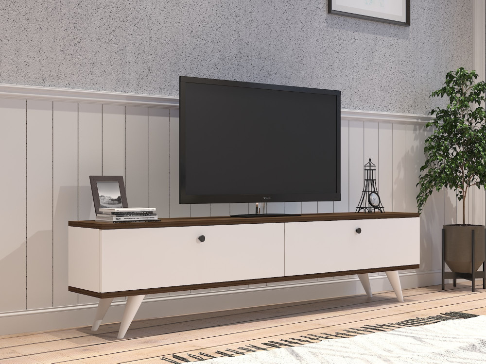 Suporte para televisor em madeira "Parlak" - 160 x 25 x 40 cm - Branco