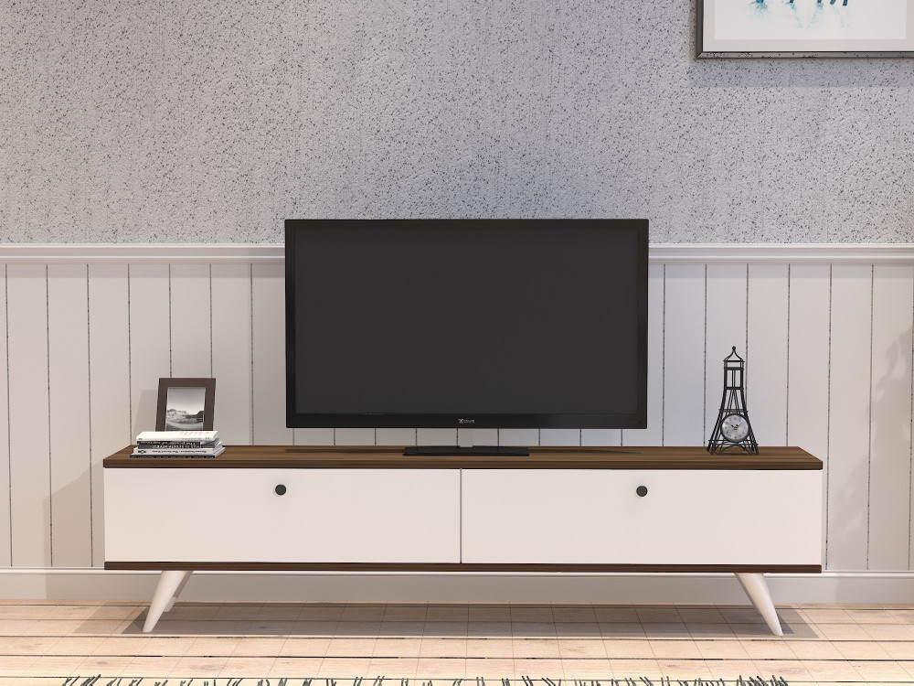 Suporte para televisor em madeira "Parlak" - 160 x 25 x 40 cm - Branco
