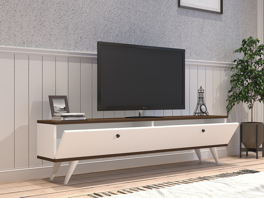 Suporte para televisor em madeira "Parlak" - 160 x 25 x 40 cm - Branco