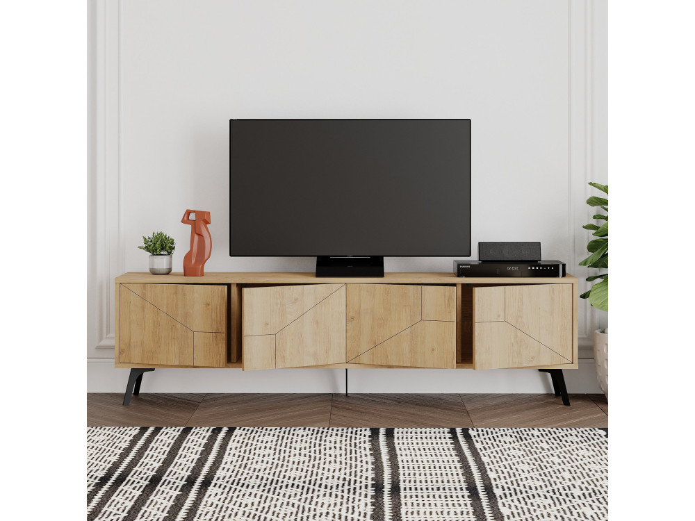 Suporte para televisor em madeira "Dune" - 180 x 29 x 50 cm - Bege