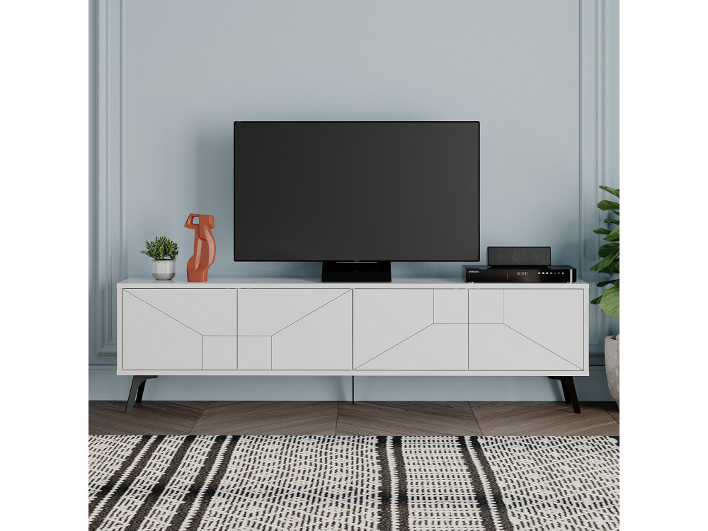Suporte para televisor em madeira "Dune" - 180 x 29 x 50 cm - Branco