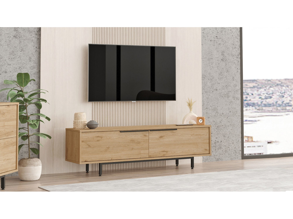 Suporte de TV em madeira "Calvin" - 160 x 35 x 45 cm - Castanho