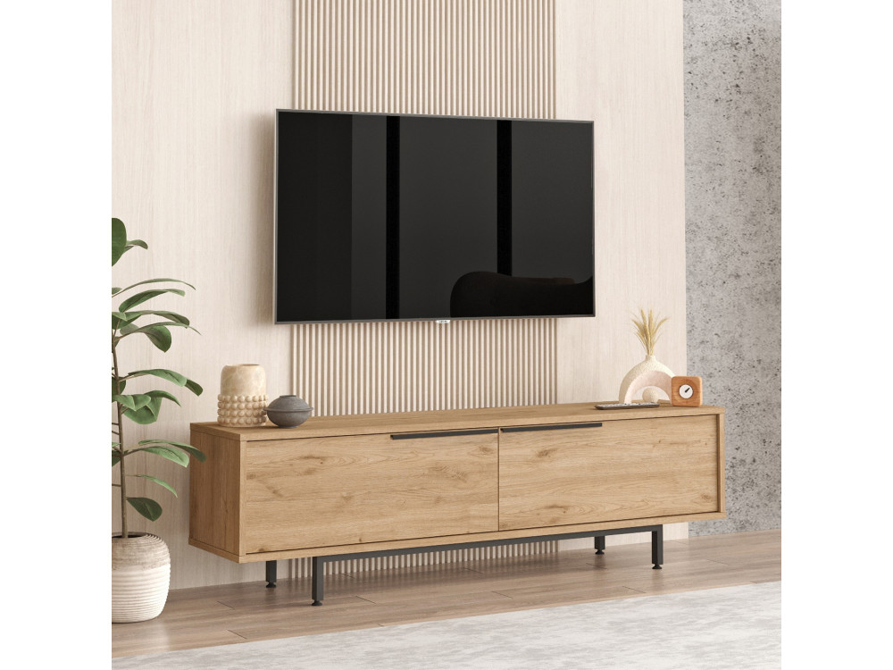 Suporte de TV em madeira "Calvin" - 160 x 35 x 45 cm - Castanho