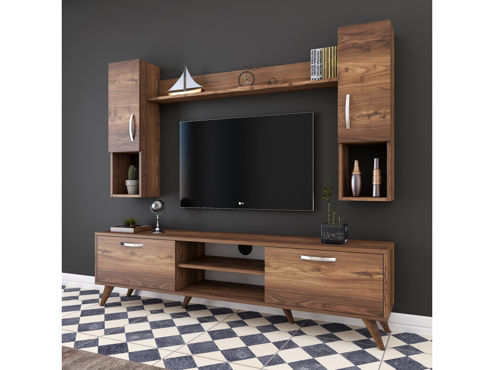 Suporte de TV em madeira "Mezalun" - 180 x 35 x 48 cm - Castanho