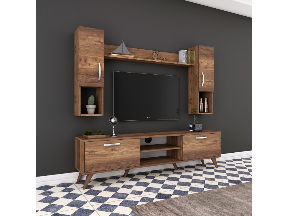 Suporte de TV em madeira "Mezalun" - 180 x 35 x 48 cm - Castanho