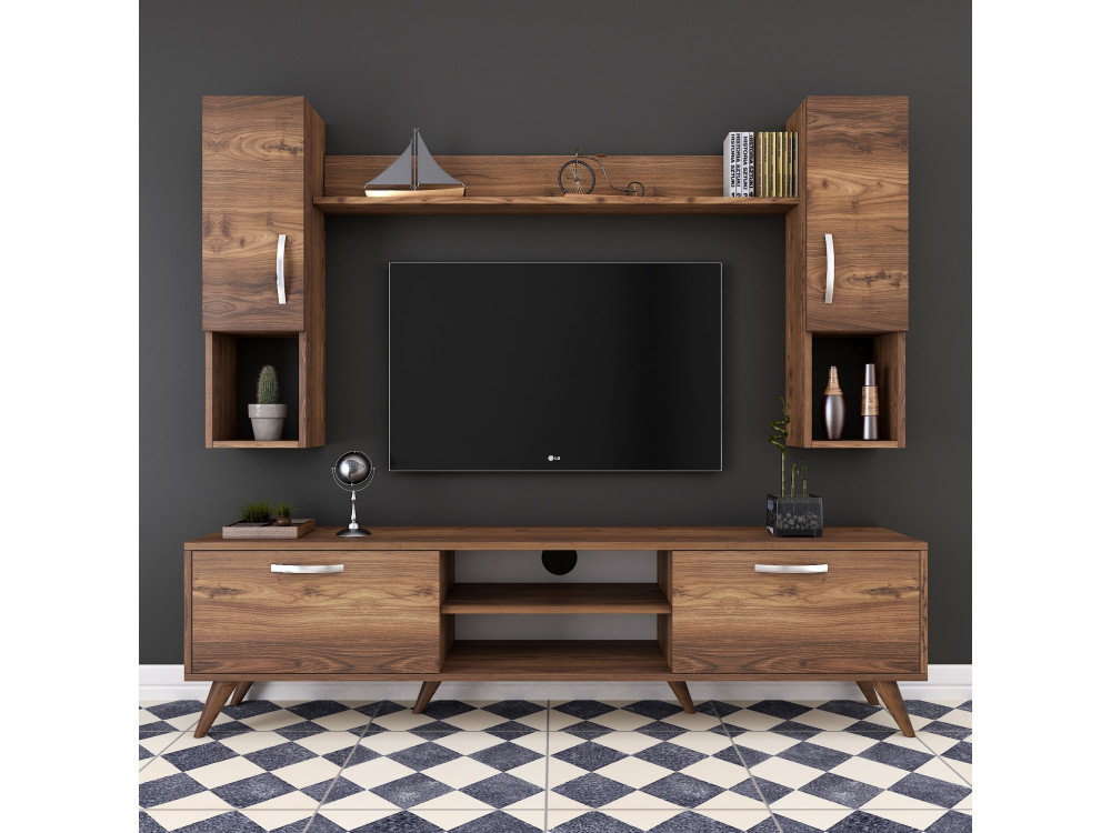 Suporte de TV em madeira "Mezalun" - 180 x 35 x 48 cm - Castanho