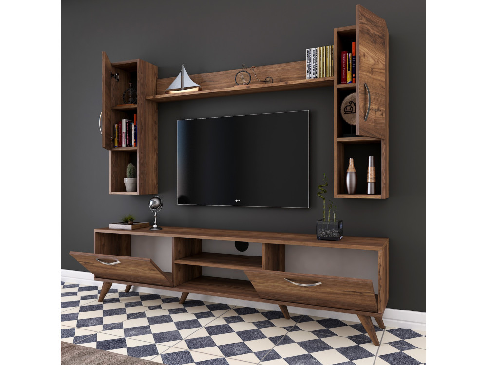Suporte de TV em madeira "Mezalun" - 180 x 35 x 48 cm - Castanho