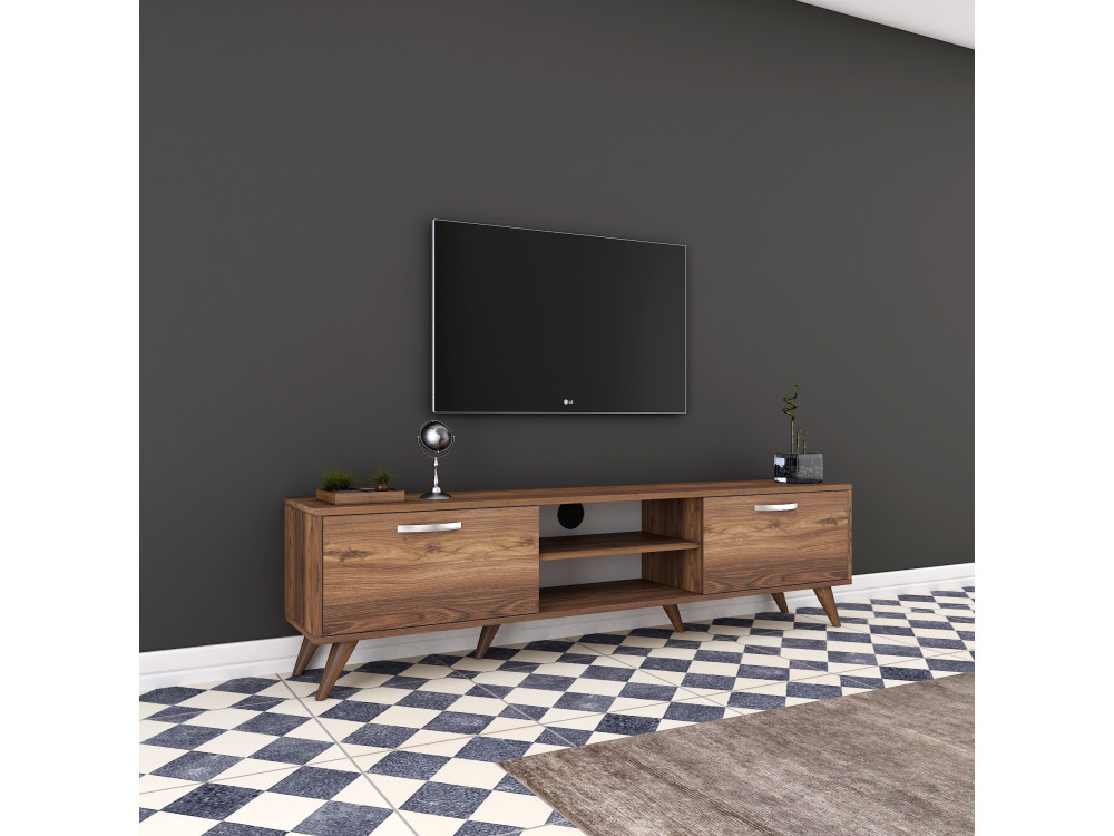 Suporte de TV em madeira "Atik" - 180 x 35 x 48 cm - Castanho