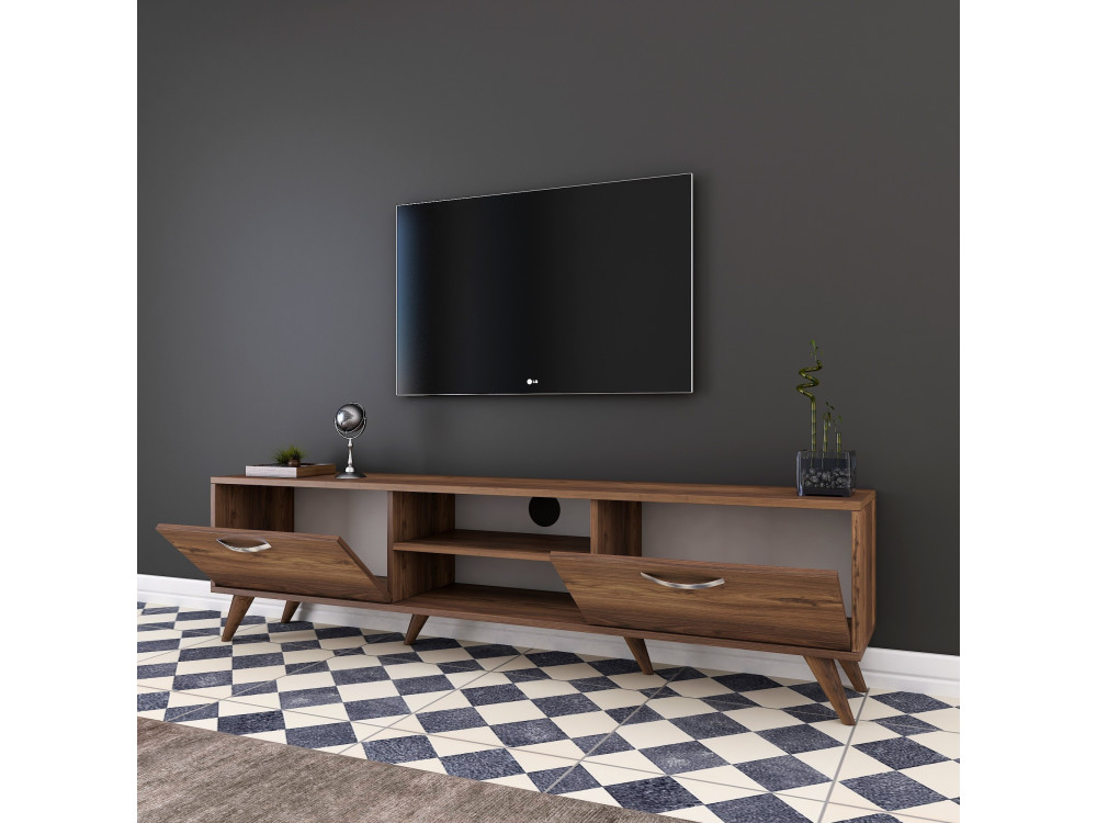 Suporte de TV em madeira "Atik" - 180 x 35 x 48 cm - Castanho