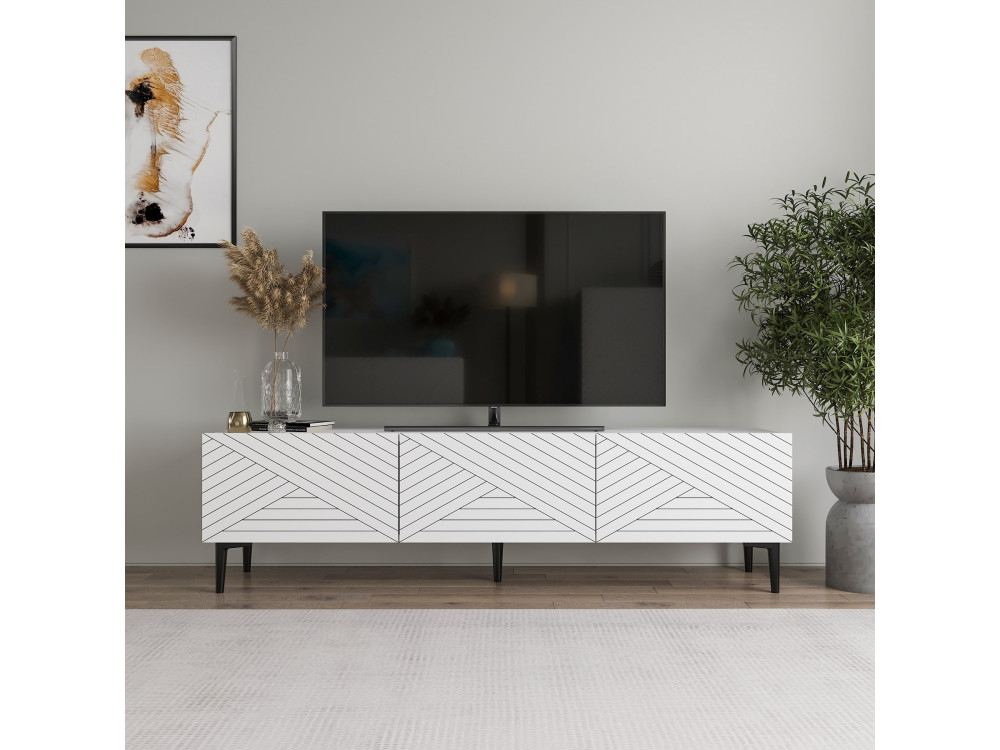 Mesa de TV de madeira "Felix" - 160 x 31 x 44 cm - Branco