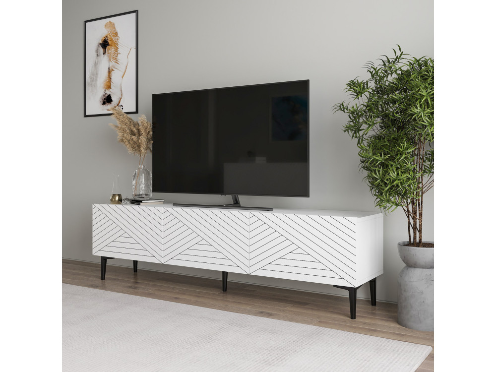 Mesa de TV de madeira "Felix" - 160 x 31 x 44 cm - Branco