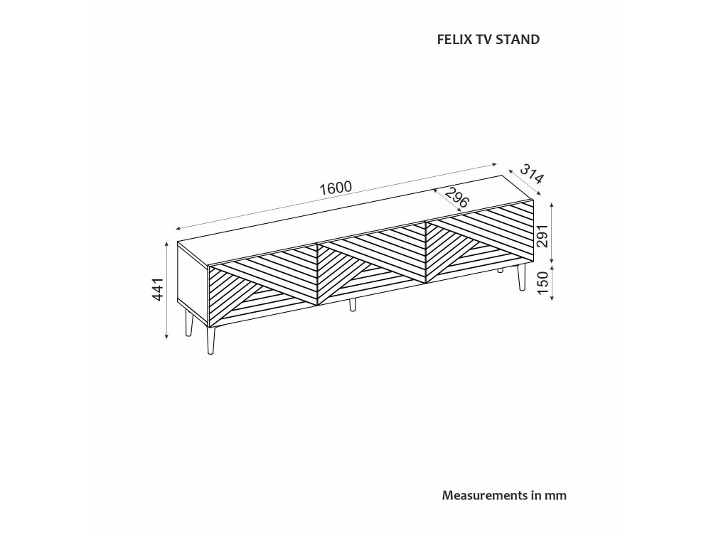 Mesa de TV de madeira "Felix" - 160 x 31 x 44 cm - Branco