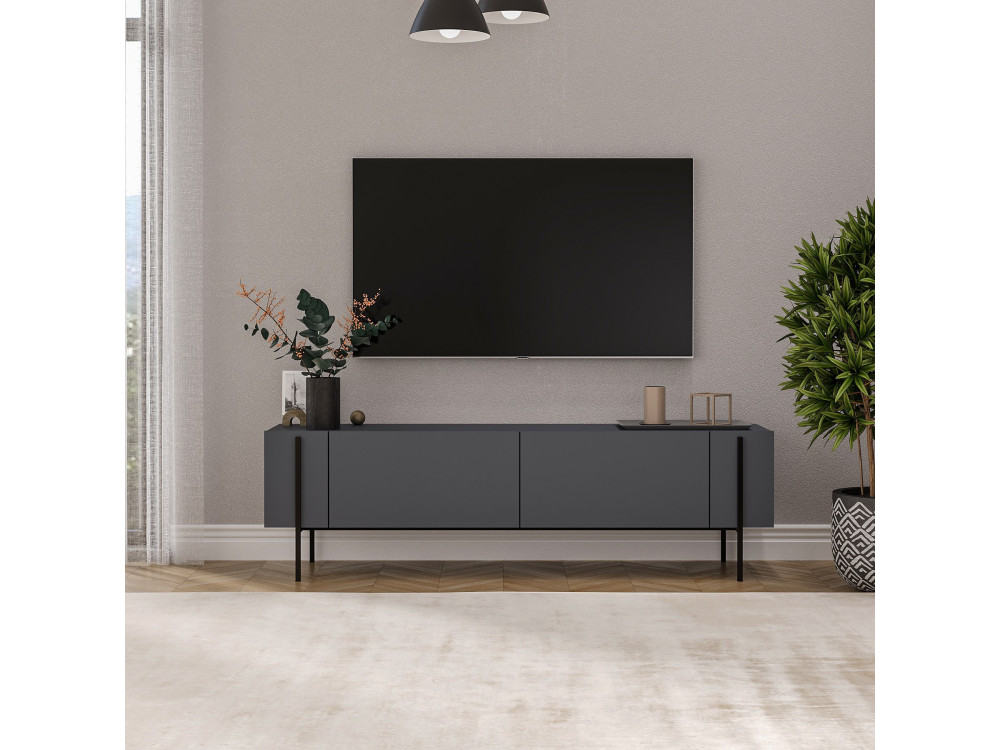 Mesa de TV "Herman" em madeira - 160 x 31 x 45 cm - Cinzento antracite