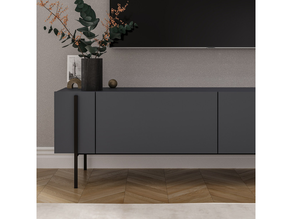 Mesa de TV "Herman" em madeira - 160 x 31 x 45 cm - Cinzento antracite
