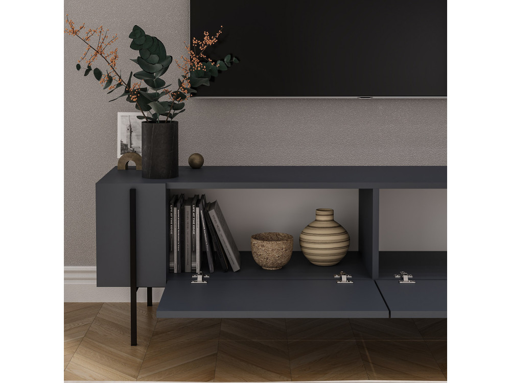 Mesa de TV "Herman" em madeira - 160 x 31 x 45 cm - Cinzento antracite