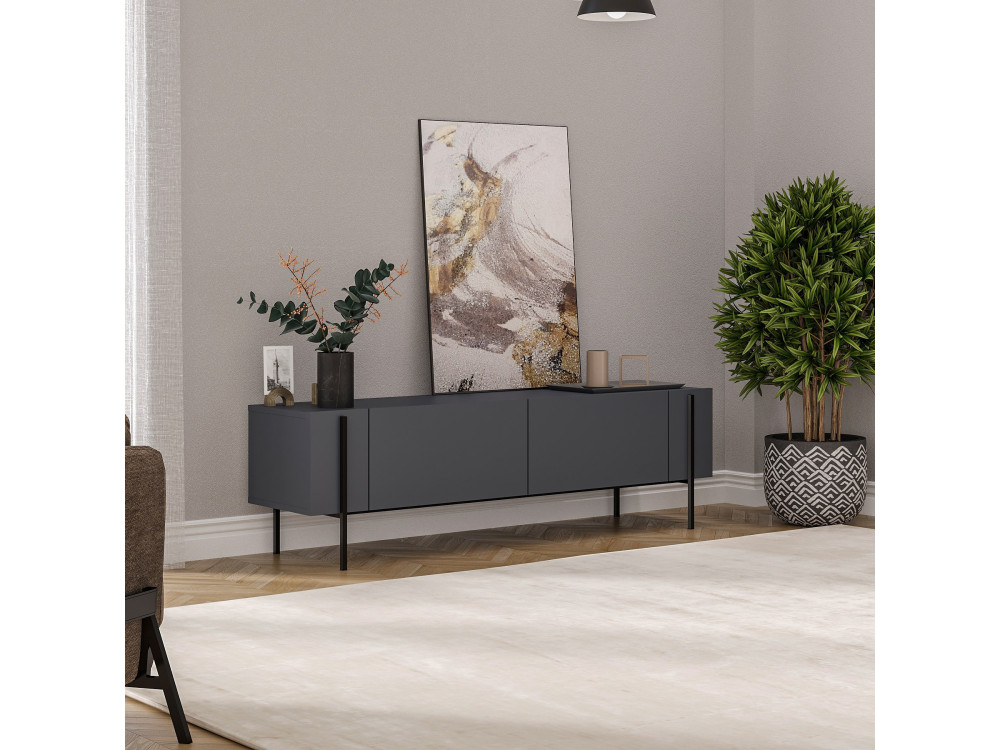 Mesa de TV "Herman" em madeira - 160 x 31 x 45 cm - Cinzento antracite