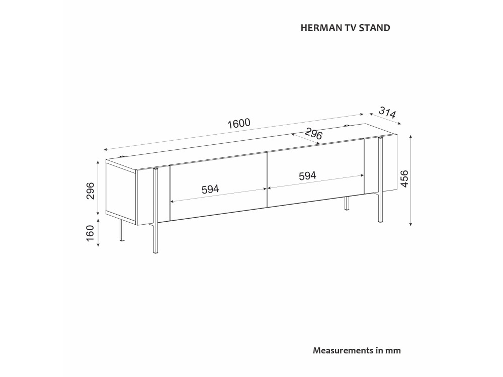 Mesa de TV "Herman" em madeira - 160 x 31 x 45 cm - Cinzento antracite