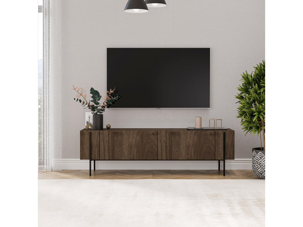Suporte de TV em madeira "Herman" - 160 x 31 x 45 cm - Castanho