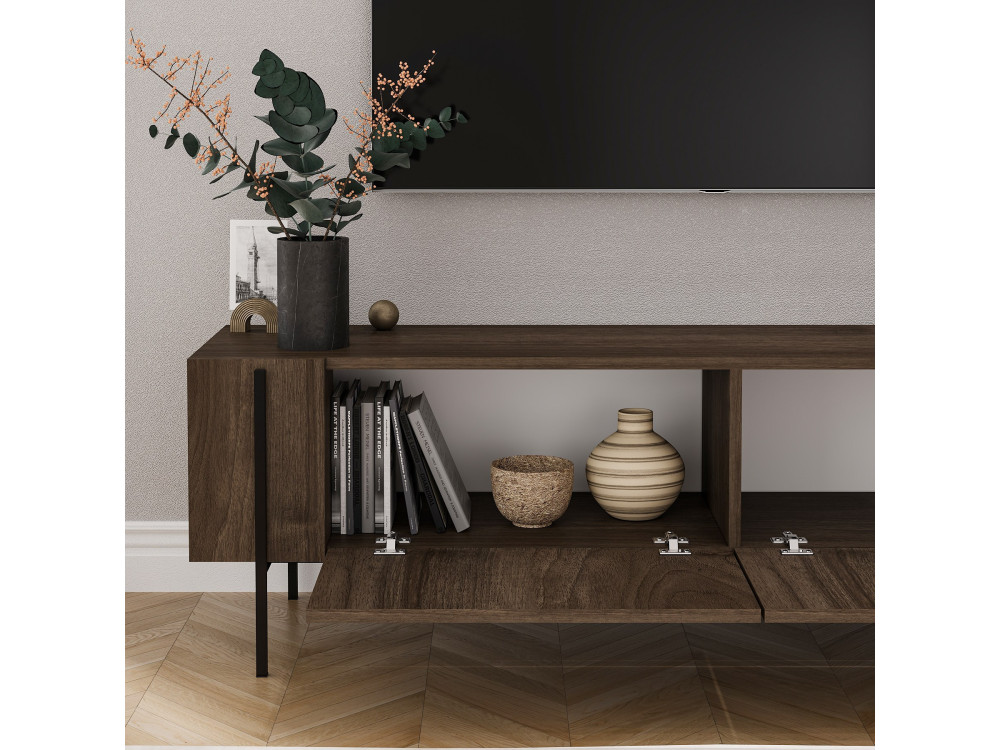 Suporte de TV em madeira "Herman" - 160 x 31 x 45 cm - Castanho