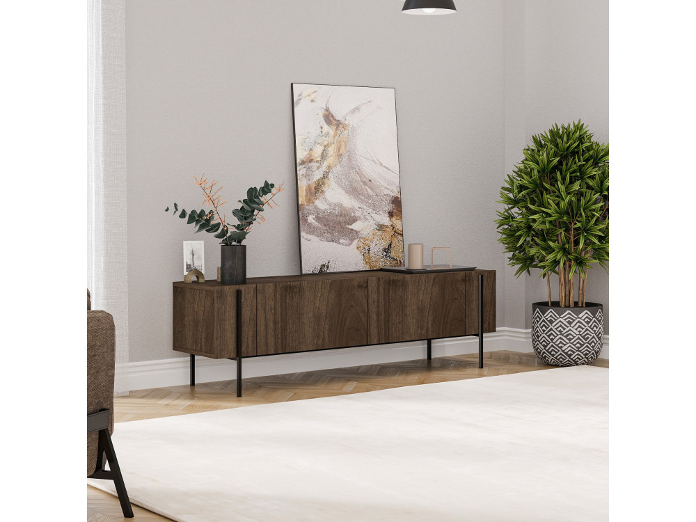 Suporte de TV em madeira "Herman" - 160 x 31 x 45 cm - Castanho