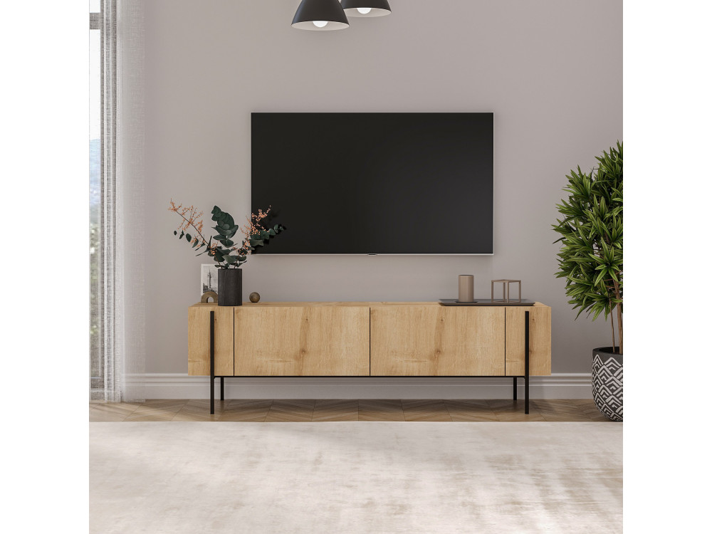 Mesa de TV de madeira "Herman" - 160 x 31 x 45 cm - Bege