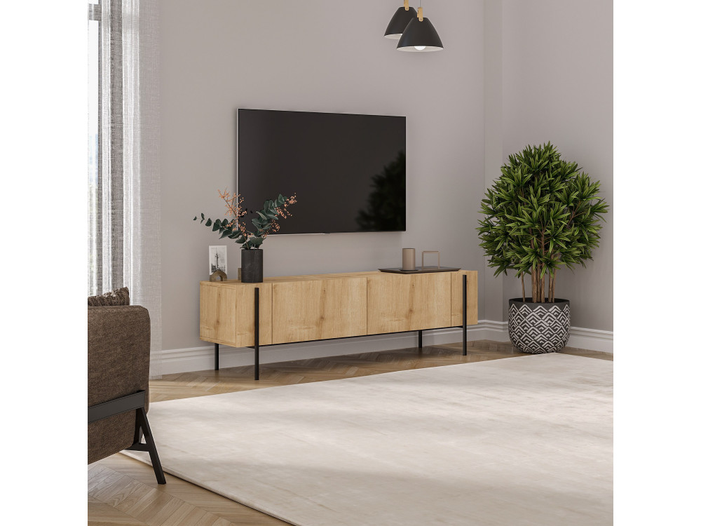 Mesa de TV de madeira "Herman" - 160 x 31 x 45 cm - Bege