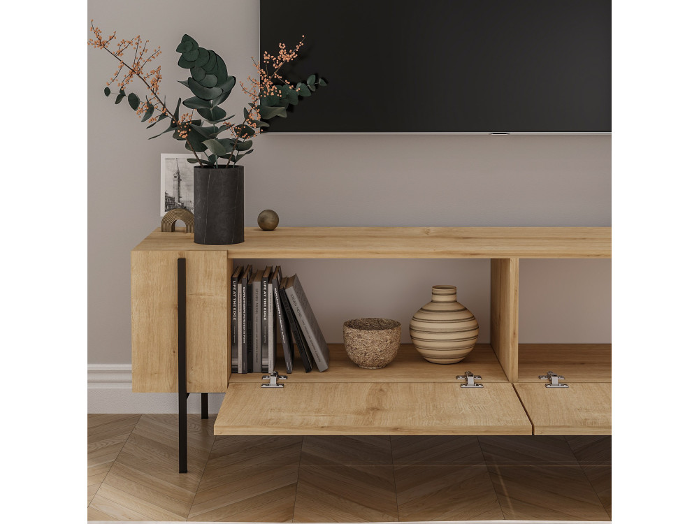 Mesa de TV de madeira "Herman" - 160 x 31 x 45 cm - Bege