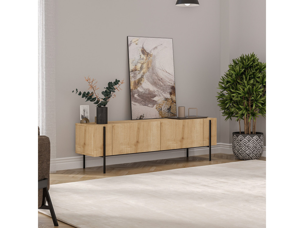 Mesa de TV de madeira "Herman" - 160 x 31 x 45 cm - Bege